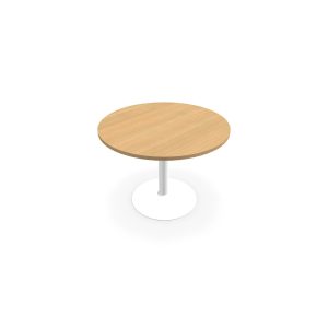 Table de réunion individuelle ronde Ø 100 cm ép. 25 mm décor chêne clair sur piétement central fixe rond blanc