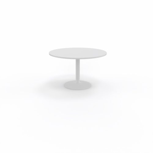 Table de réunion individuelle ronde Ø 120 cm ép. 25 mm décor blanc neige sur piétement central fixe rond blanc
