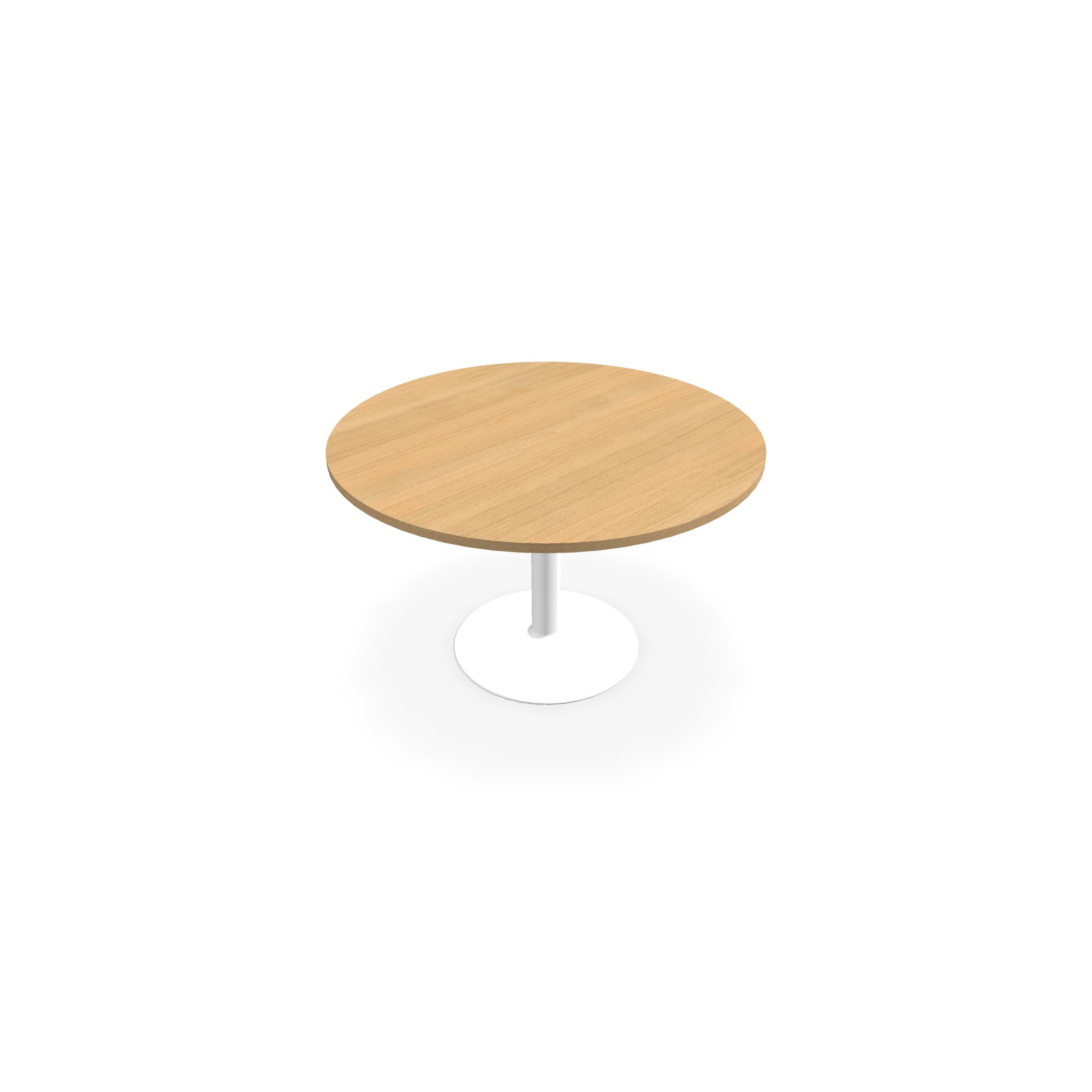 Table de réunion individuelle ronde Ø 120 cm ép. 25 mm décor chêne clair sur piétement central fixe rond blanc