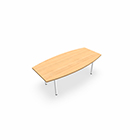 Table tonneau L. 220 x P. 110 cm ép. 38 mm mélamine chêne clair sur 4 piétements centraux ronds métal lisse gris aluminium fixes