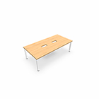 Table rectangulaire Eloise L. 240 cm x P. 120 cm x H. 74,8 cm mélamine chêne café percé 2 pour trappes 4 pieds carrés métal lisse gris aluminium