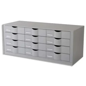 PAPERFLOW Bloc classeur à 12 tiroirs pour documents 24 x 32 cm - Dimensions L81,3 x H32,9 x P34,2 cm Gris