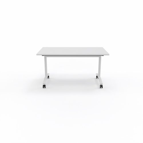 Table abattante modulable rectangulaire L. 140 x P. 80 x H. 73,5 cm - plateau mélamine ép. 25 mm mélamine blanc neige piètements métalliques sur roulettes métal lisse blanc