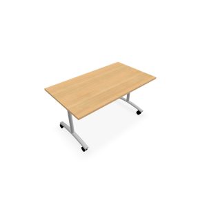 Table abattante modulable rectangulaire L. 140 x P. 80 x H. 73,5 cm - plateau mélamine ép. 25 mm mélamine chêne clair piètements métalliques sur roulettes métal lisse gris aluminium