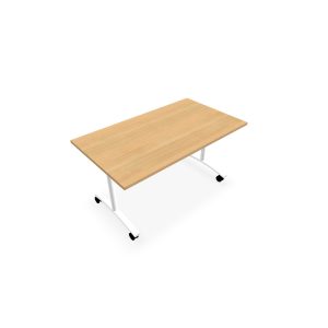 Table abattante modulable rectangulaire L. 140 x P. 80 x H. 73,5 cm - plateau mélamine ép. 25 mm mélamine chêne clair piètements métalliques sur roulettes métal lisse blanc