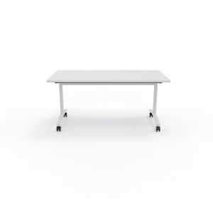 Table abattante modulable rectangulaire L. 160 x P. 80 x H. 73,5 cm - plateau mélamine ép. 25 mm mélamine blanc neige piètements métalliques sur roulettes métal lisse blanc