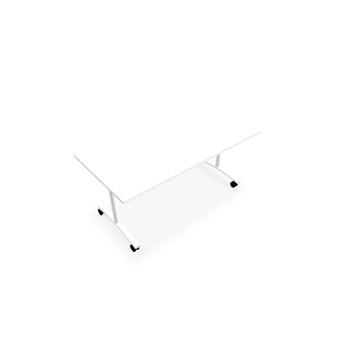 Table abattante modulable rectangulaire L. 160 x P. 80 x H. 73,5 cm - plateau mélamine ép. 25 mm mélamine blanc neige piètements métalliques sur roulettes métal lisse blanc
