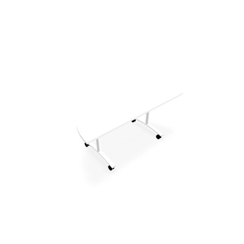 Table abattante modulable 1/2 lune L. 165 x P. 82,5 x H. 73,5 cm - plateau mélamine ép. 25 mm mélamine blanc neige piètements métalliques sur roulettes métal lisse blanc