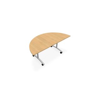 Table abattante modulable 1/2 lune L. 165 x P. 82,5 x H. 73,5 cm - plateau mélamine ép. 25 mm mélamine chêne clair piètements métalliques sur roulettes métal lisse gris aluminium