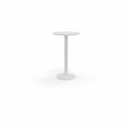 Table snack ronde diamètre 60 cm H. 106 cm blanc neige sur piétement central rond finition blanc