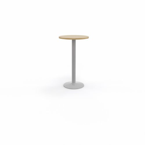 Table snack ronde diamètre 60 cm H. 106 cm chêne clair sur piétement central rond finition gris aluminium