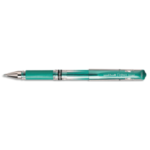 UNI-BALL Stylo encre gel Signo Broad avec grip et capuchon. Pointe large 1mm. Couleur vert métal