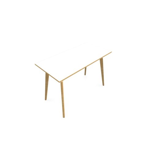 Table Evasion L. 160 x P. 80 x H. 110 cm - plateau stratifié blanc ép. 25 mm - 4 pieds en hêtre naturel vernis massif surmontés d'une structure métal structuré blanc