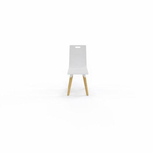 Chaise 4 pieds Evasion avec poignée de préhension - assise et dossier en hêtre multipli blanc - 4 pieds en hêtre naturel vernis massif surmontés d'une structure métal structuré blanc