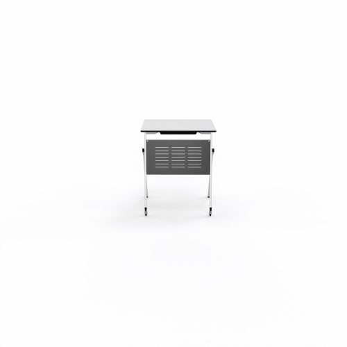Lot de 2 tables Emi pliantes L. 60 x P. 50 x H. 75,5 cm mélamine blanc chant noir structure 4 pieds métal chromé