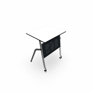 Lot de 2 tables Emi pliantes L. 60 x P. 50 x H. 75,5 cm mélamine blanc chant noir structure 4 pieds métal chromé