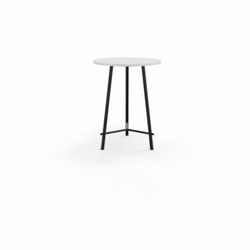 Table Clara mélamine blanc neige diamètre 80 cm H. 109,5 pied design métal structuré noir