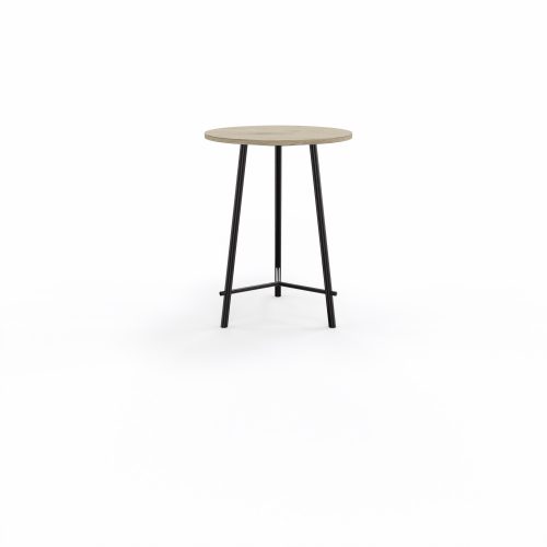 Table Clara mélamine chêne Brunswick diamètre 80 cm H. 109,5 pied design métal structuré noir
