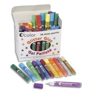 O COLOR Pot de 50 tubes de 10 ml de colle gel pailletée