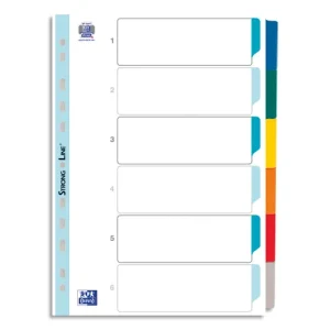 OXFORD Intercalaire en carte Blanche 170g, 6 positions renforcées mylar, format A4. Coloris assortis