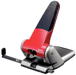 LEITZ Perforateur 2 trous. Capacité 65 feuilles gros travaux à poignée. Coloris rouge