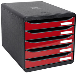 EXACOMPTA Module de classement BIG-BOX PLUS, 5 tiroirs, noir / rouge carmin brillant