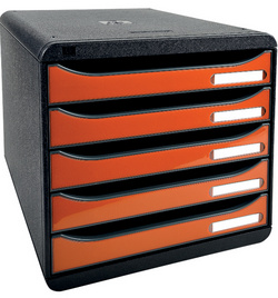 EXACOMPTA Module de classement BIG-BOX PLUS, 5 tiroirs, tangerine glossy