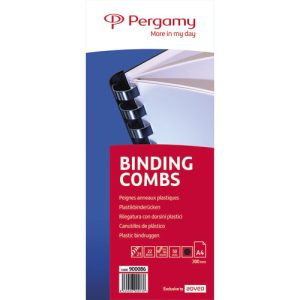 PERGAMY Boîte de 50 peignes anneaux plastiques 22mm Noir 900086