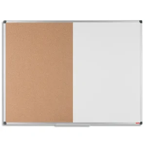PERGAMY Tableau Combi mixte, affichage Liège et surface laquée Blanche magnétique, Format : L90 x H60 cm