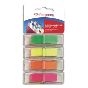 PERGAMY Set de 4 x 40 index marque-pages étroits 1,2 x 4,5 cm. Coloris assortis néon