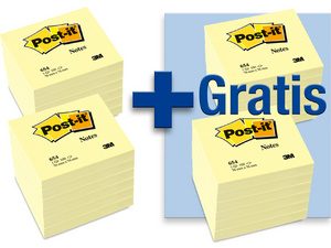 Post-it Bloc-note adhésif, 76 x 76 mm, 12+ 12 GRATUIT, jaune