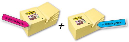 Post-it Bloc-note Super Sticky Notes, 76 x 76 mm, 12 + 12