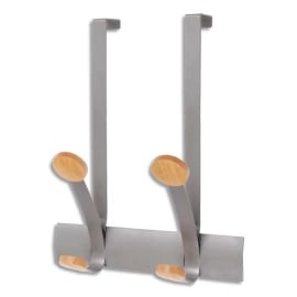 ALBA Doubles patères et crochets de porte en métal et bois ajustable - Dim. L30 x H36,75 x P15,36 cm