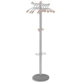 ALBA Portemanteau 6 cintres Gris alu embouts bois Wave