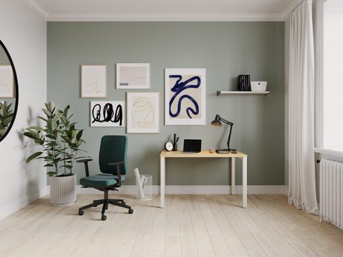 Bureau rectangle Arial L. 120 cm x P 80 cm EP19mm mélamine blanc neige pied carré arche fixe métal lisse noir