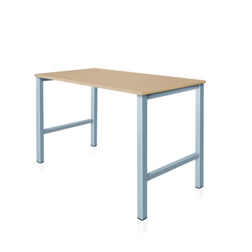 Bureau rectangle Arial L. 120 cm x P 80 cm EP19mm mélamine blanc neige pied carré arche fixe métal lisse noir