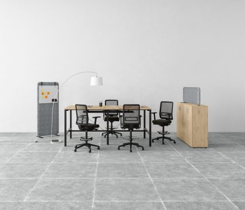 Bureau rectangle Arial L. 120 cm x P 80 cm EP19mm mélamine blanc neige pied carré arche fixe métal lisse noir