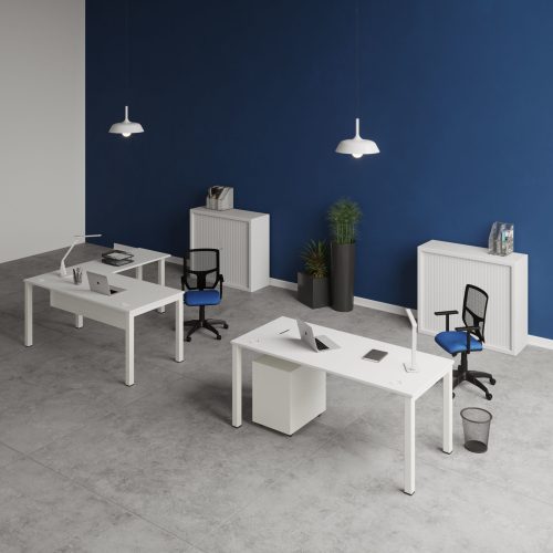 Bureau rectangle Arial L. 120 cm x P 80 cm EP19mm mélamine blanc neige pied carré arche fixe métal lisse noir