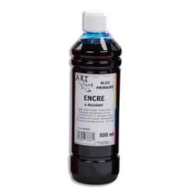 ART PLUS Flacon de 500ml d'encre à dessiner Bleu. Couleurs intenses, totalement aquarellable, fusante