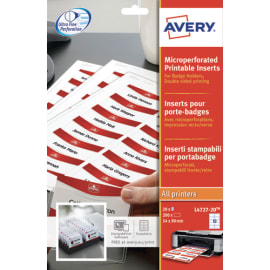 AVERY Boîte de 160 inserts pour badges imprimables microperforés 54 x 90 mm