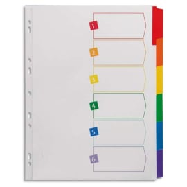 AVERY Intercalaires 6 touches. En carte Blanche, onglets plastifiés de couleur. Format A4