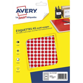 AVERY Sachet de 2940 pastilles Ø8 mm. Imprimables. Coloris Rouge.