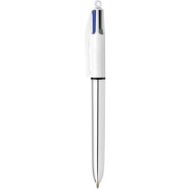 BIC 4 Couleurs Shine Stylos-Bille Rétractables Pointe Moyenne (1,0 mm) - Corps Argenté Métallisé