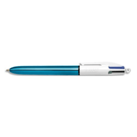 BIC 4 Couleurs Shine Stylos-Bille Rétractables Pointe Moyenne (1,0 mm) - Corps Bleu Métallisé