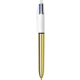 BIC 4 Couleurs - Stylo-Bille Rétractable Pointe Moyenne (1.0 mm) - Corps Métallisé Shine Gold