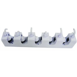BROSSERIE THOMAS Accroche balais 5 encoches billes auto-bloquantes, 6 crochets en ABS Blanc L44xH7xP10 cm