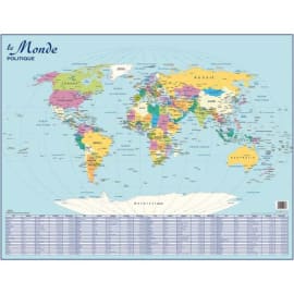 CBG Planisphère Monde Politique mural - Pélliculée format 66 x 84,5 cm - 4 œillets pour suspension