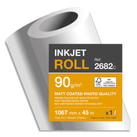 CLAIREFONTAINE Bobine papier Blanc CIE153 Couché Mat 90g pour traceur 1,067mmx45m. Qualité photo