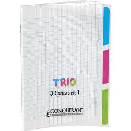 CONQUERANT 9 Cahier 3EN1, agrafé, 17x22 cm, 96 pages, 90g, séyès, couverture polypro incolore + 3 onglets