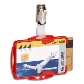 DURABLE Boîte de 25 portes-cartes de sécurité avec clip pour 2 cartes 54x85mm. Coloris rouge
